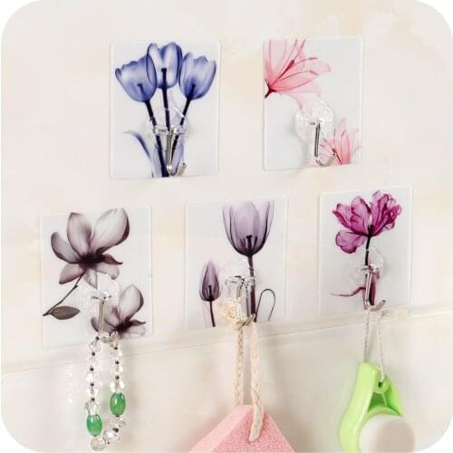 3pcs/set Creative Flower Style Seamless Hook Storage Holder Adhesive Hooks Bag Holder Home Decoration