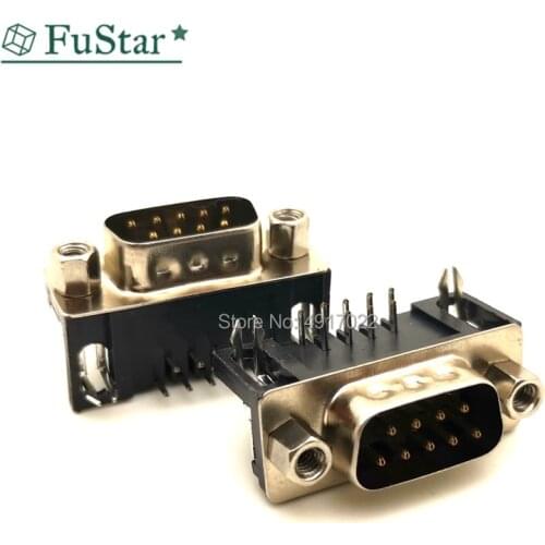 5pcs/lot Computer DB9 DR9 Male to Solder Type Adapter Connector Serial Welded Plate Type 90 Degree bend Foot RS232 9Pin Needle