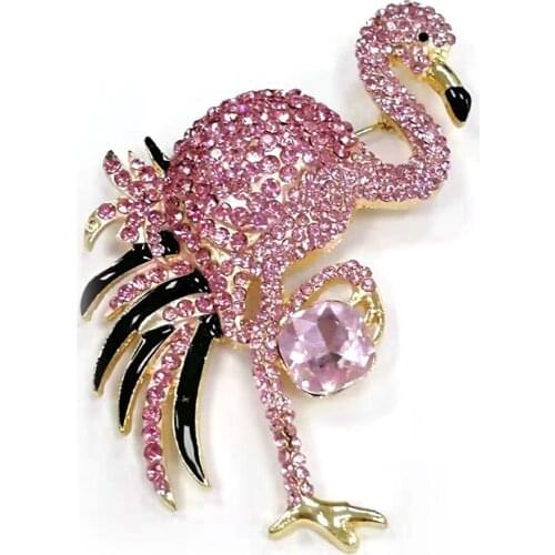 50pcs/lot free shipping Rhinestone pink bird Flamingo animal Brooch Pin for party/gift