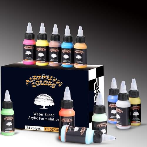 SAGUDIO 24x30ML/Bottle Airbrush Acrylic Painting for Car & Wall Decoration Model Coloring DIY Shoes Art Air Brush Inks Pigment
