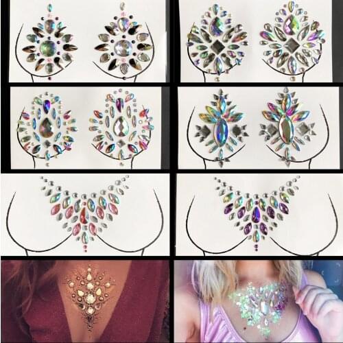 Shiny Acrylic Resin Drill Crystal Chest Accessories Sticker Flash Gem Nipple Tattoo Sticker Jewels Paste For Stage Performance