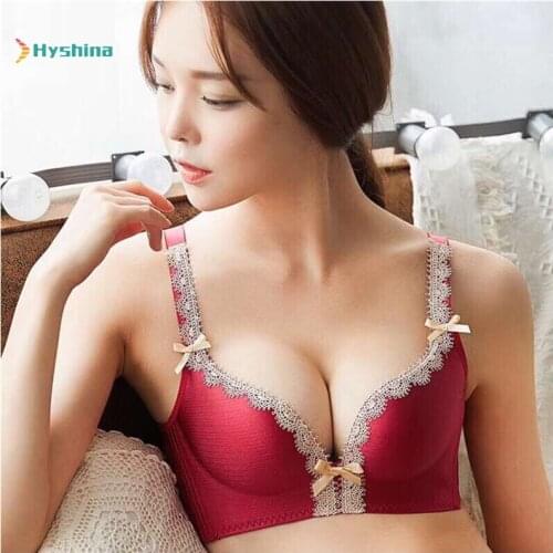 Embroidered no steel ring gathered thick bra sexy underwear womens large size