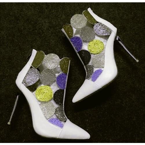 Mixed Colors Crystal Summer Ankle Boots Bling High Heels Gladiator Sandals Women Crystal Round Patchwork Wedding Shoes Bottie