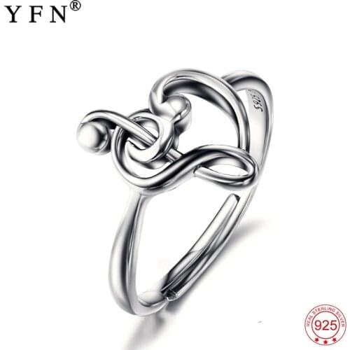 New Bague Genuine 925 Sterling Silver Rings Adjustable Rings Treble Clef Bass Heart Ring Fashion Jewelry Ring For Women GNJ8892