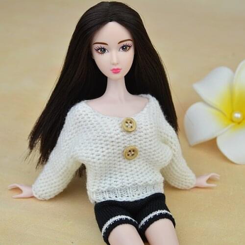 White Sweater + black shorts,New 2016 Wool Weave Knit Lint Sweater Winter Wear Clothing Outfit Set Clothes For Kurhn Barbie Doll