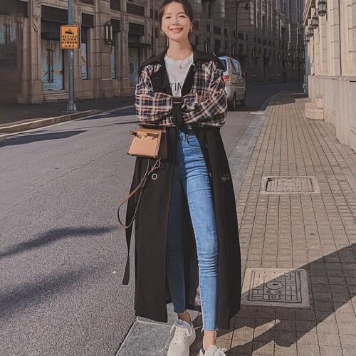 Korean Plaid Windbreaker Jacket Female Spring Autumn Popular All-match Ladies Cloak Lapel French Design Sense Women Trench Coat