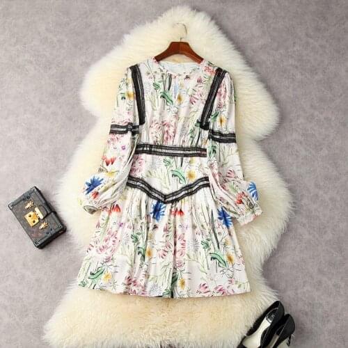 New Lace Patchwork Women Casual Dresses Full Sleeves Spring Elegant Holiday Retro Formal Dress Vestidos Clothes