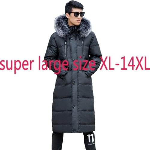 New High Quality Men Fox Fur Collar Coat Extra Large Thicker X-long White Duck Down Casual Jacket Plus Size M-11XL12XL 13XL 14XL