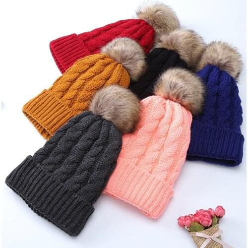 Fashion Solid Color Stripe Pompom Hat Keep Warm Casual Tide Thicken Crimping WomenS Winter Cap Knitted Hat