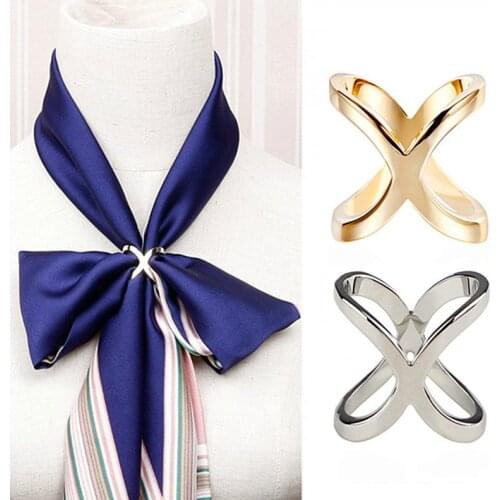 Fashion Simple Cross Scarf Clip X Shape Metal Brooches For Women Bow Scarves Buckle Holder Shawls Jewelry Accessories