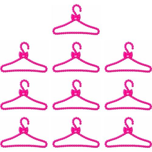 NK 10 Pcs/Lot Pink Doll Clothes Hangers Accessories Clothes Dress Outfit Skirt Shoes Pretend Play House For Barbie Doll Girl