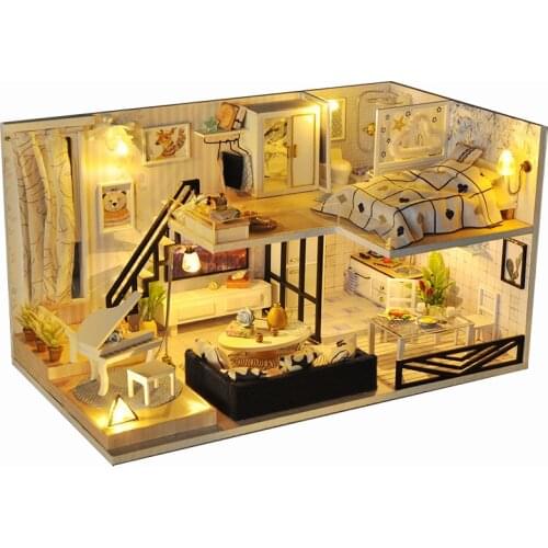 NEW Furniture DIY Doll House Wodden Miniatura Doll Houses Furniture Kit Dust Cover DIY Puzzle Assemble Dollhouse Toys For gift
