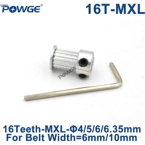 POWGE Inch Trapezoid 16 Teeth MXL Timing pulley Bore 4/5/6/6.35mm for width 6/10mm MXL Synchronous Belt gear wheel 16teeth 16T