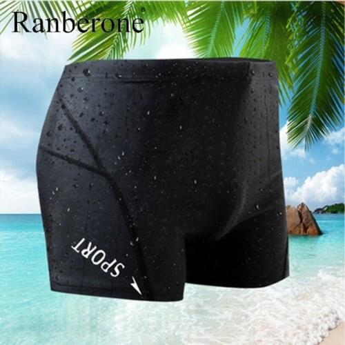 Ranberone New Swimming Trunks Men Waterproof Quick-Drying Shorts Sport Swimwear Mens Sharkskin Swim Trunks Mens Black Swimwear