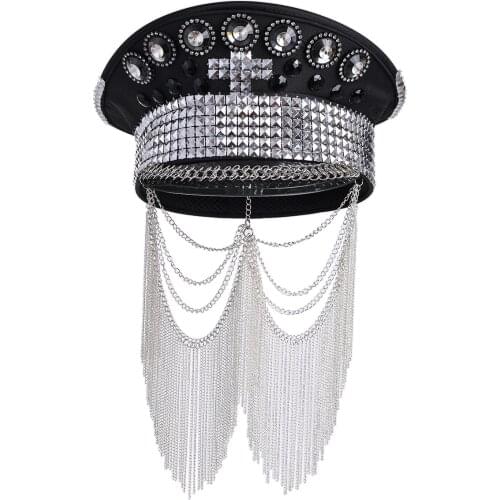 Sexy Women Punk Style Veil Military Cap Hat with Silver Rivet Steampunk Club Head Wear