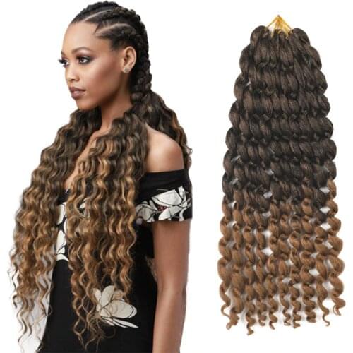 24inch Ocean Wavy Crochet Braid Deep Wave Loose Twist Braids Ombre Synthetic Braiding Hair Bundle Extensions Black for Women