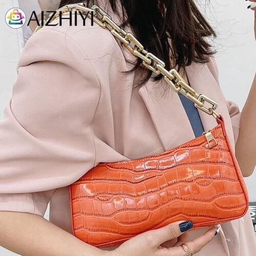 Fashion Women Alligator Pattern PU Leather Underarm Shoulder Bag Casual Ladies Thick Chain Small Handbags Purse