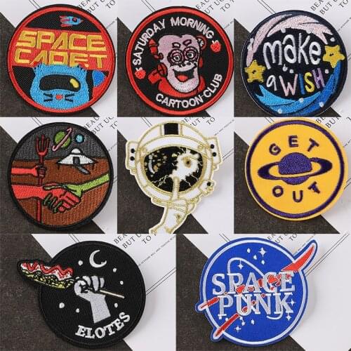 1p Cround Planet Astronaut Iron on Patches for Clothing Letter Space Iron on Clothes Jacket Backpack Iron-on Embroidery Applique