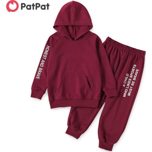 PatPat 2-piece Toddler Boy Letter Print Hoodie Pullover with Pocket and Elasticized Pants Sporty Set