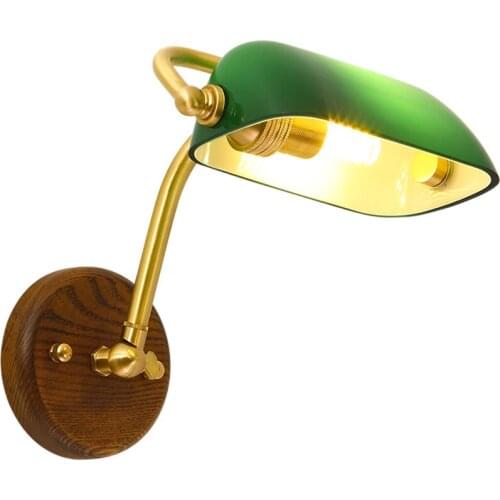 Vintage green lampshade bronze wall lamps bedroom study industrial aisle retro bedside mirror front bank sconces lights lighting