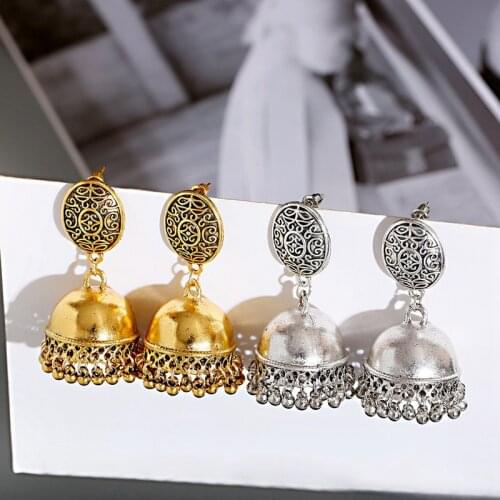 Vintage Gold Indian Earrings Ohrringe Womens Classical Jhumka Earrings Baroque Brincos Wedding Earrings