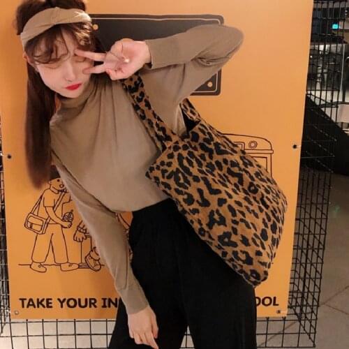 Women Shopping Bags Leopard Print Ins Chic Korean Corduroy Shoulder Canvas Bag Large-capacity Handbags Сумка Женская Через Плечо