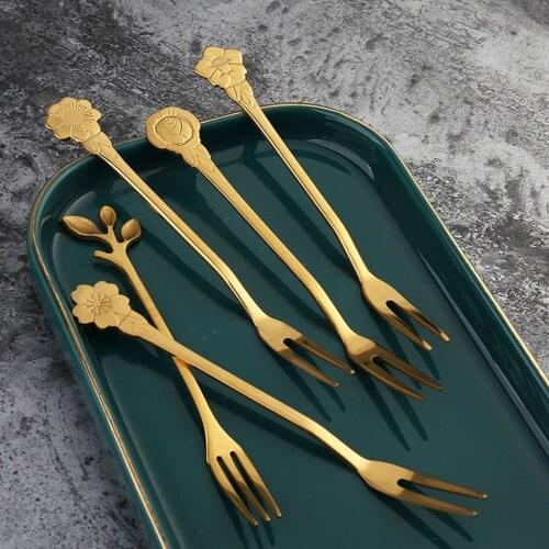 1 Pcs Stainless Steel Creative Flower Shape Fruit Fork Cake Dessert Snacks Fork Tableware Kitchen Accessories