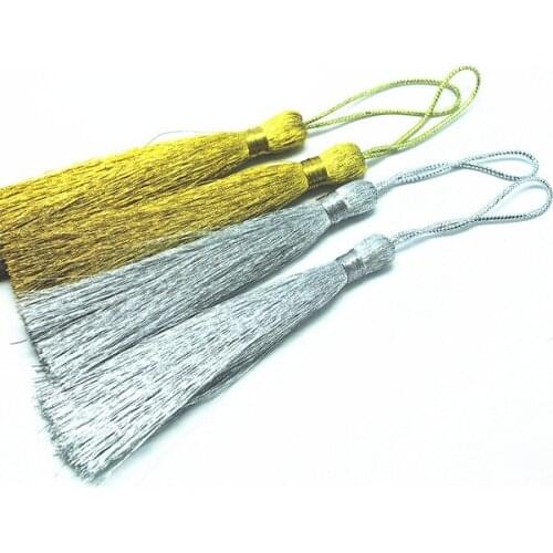 Scharming 20pcs Charms Keychain Mobile Hanging Tassel Pendants Golden Silver Silk loose Fitings for DIY Making 90mm length