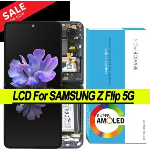 100% Original Super AMOLED Display for Samsung Galaxy Z Flip 5G SM-F707 LCD Touch Screen Digitizer Assembly Repair Parts