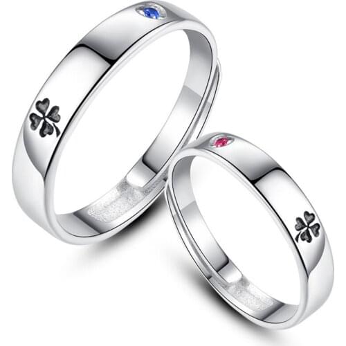 2021 Trendy Heart Clover Rings For Couple Jewelry High Grade Silver Plated Women Men Wedding Rings Accessories Adjustable