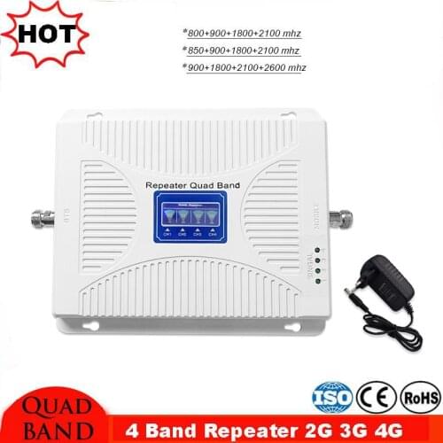 4 Band 2G 3G 4G Signal Booster Quad Band20 LTE 800 B5 850 900 1800 2100 Cellphone Amplifier GSM WCDMA DCS Cellular Repeater