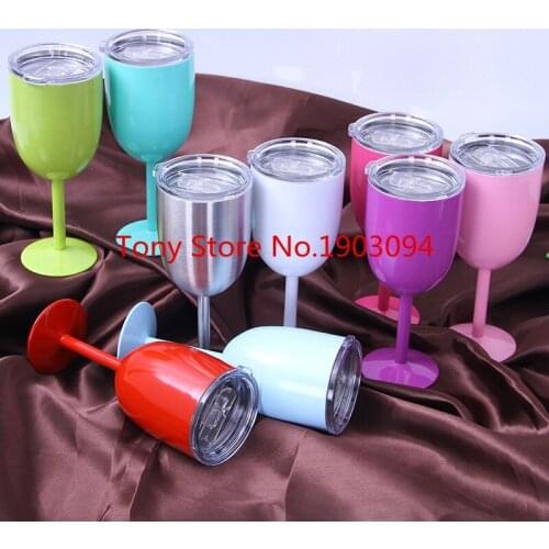 50pcs 9 color 10oz Wine Glasses Double Wall Vacuum Sealed Stainless Steel Wine Goblet with Lids for Daily Camping cups