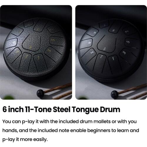 6 inch 11-Tone Steel Tongue Drum Hand Pan Drums with Drumsticks Percussion Musical Instruments