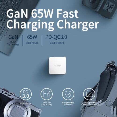 65W GaN Charger Quick Charge 1.6A Current Type C PD USB Charger Foldable pins Charger For Smartphone Laptop Sport Camera SLR