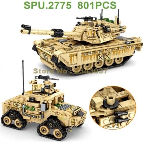 66002 801pcs 2in1 Military Army Medium M1a2 Main Battle Tank Armoured Vehicle Building Blocks Toy