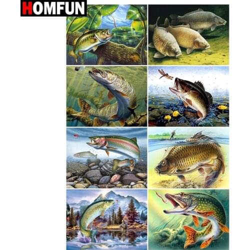 HOMFUN Diamond Painting Cross Stitch "Fish sea" 5D DIY Diamond Embroidery Full Square/round Rhinestone Of Picture