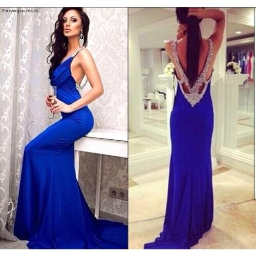Cheap Sexy Royal Blue Evening Dresses 2019 Satin Backless Formal Holiday Wear Celebrity Party Gowns Plus Size