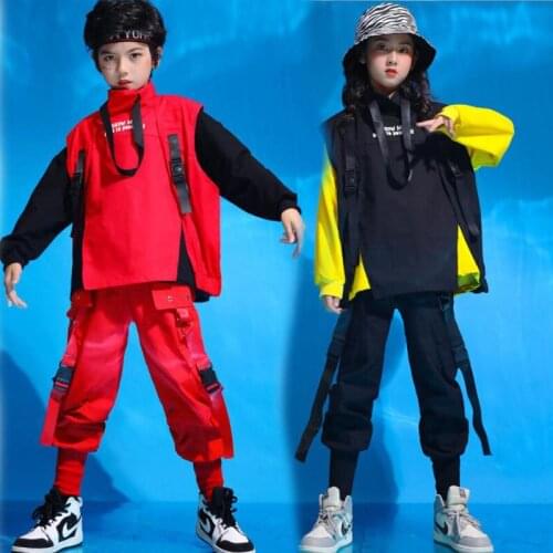 Kids Festival Hip Hop Clothing Oversized Sweatshirt Tops Tactical Cargo pants for Girls Boys Ballroom Jazz Dance Costume Clothes