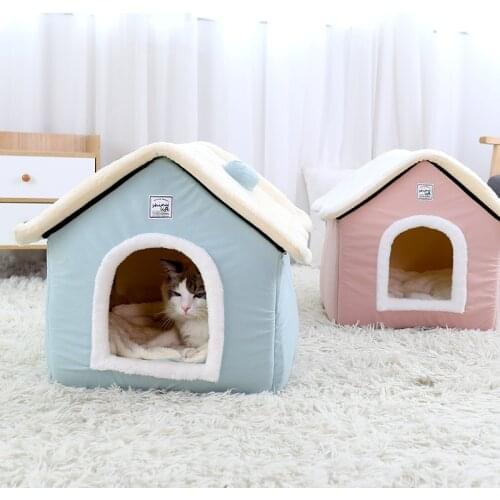 Dog House Indoor Warm Dog House Pet Cat Cave Nest Rabbit Nest Washable Removable Mat Comfortable Sleeping Cat Bed