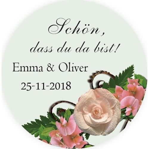 DouxArt 100 Pieces Personalized Schon dass du da bist Wedding Stickers, 4CM Wedding Communion Favors Gifts Package Seals