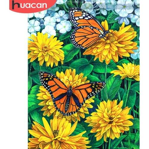 HUACAN Coloring By Number Animal Kits For Adults Handpainted DIY Picture By Number Flower Butterfly On Canvas Home Decoration