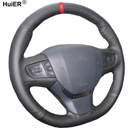 HuiER Hand Sewing Car Steering Wheel Cover Comfortable Breathable Red Marker For Peugeot 408 2014 2015 Automobile Accessorie