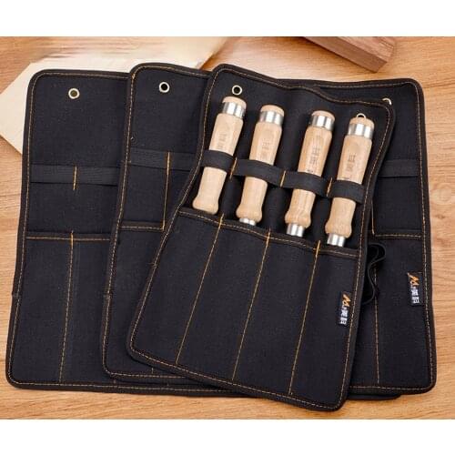 Chisel Carrying Case Canvas Pocket Tool Roll Holder Wrench Pouch 4 Pockets Organizer For Knife Hammers Gouges Carpenter JU31104