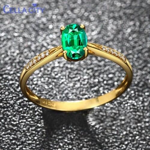 Cellacity 925 silver ring with green oval emerald gemstone gold color silver jewelry open adjust size woman party gift