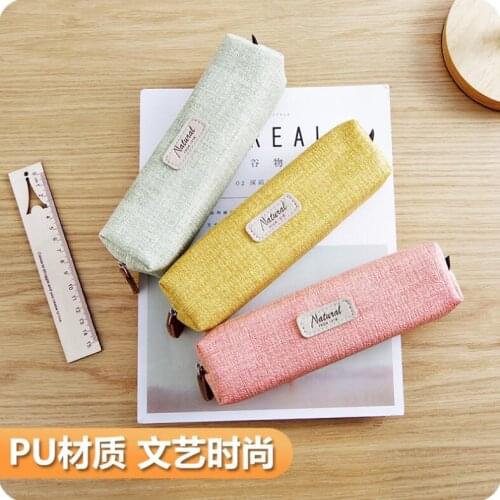 Korean Simple Pen Case Large Capacity Pencil Bag Creative PU Pencil Pouch School Supplies