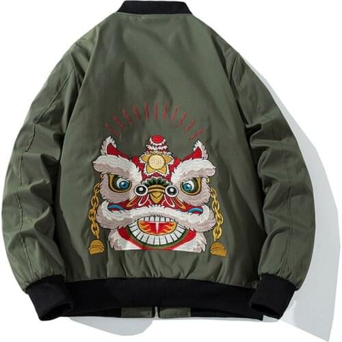 Chinese Style Embroidered Bomber Jacket Men Festival Lion Ma1 Coat Youth Streetwear Mens Clothing 2021 Autumn Winter