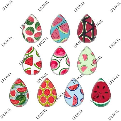LPLWJA Summer Watermelon Tear Drop Shape Glass Cabochon Mixed Printed Photo Demo Flat Back Making Earrings Jewelry Findings