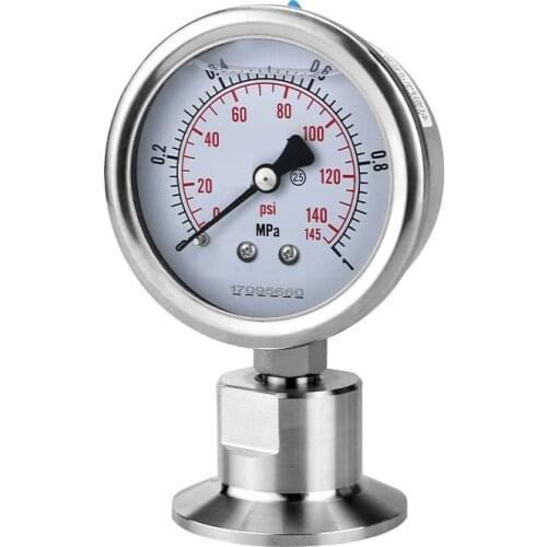 Manometer Bar/psi 1.5 inch (50.5mm) 2inch ( 64mm) Tri Clamp Diaphragm Pressure Gauge SS304 Stainless Steel Body SS316 Diaphragm