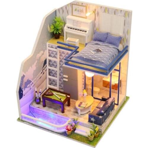 DIY Miniature Dollhouse Furnitures Assemble House Toys 3D Wooden Mini Puzzles Dollhouse Kits Toys for Children Birthday Gift