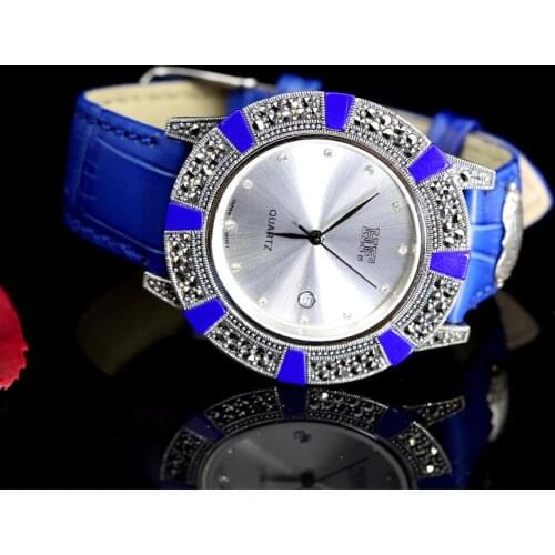 Top Quality HF Brand Men Silver Bracelet Leather Watch Real Silver Watch Pure Silver Pearl Bracelet Watches Real Silver Bangle